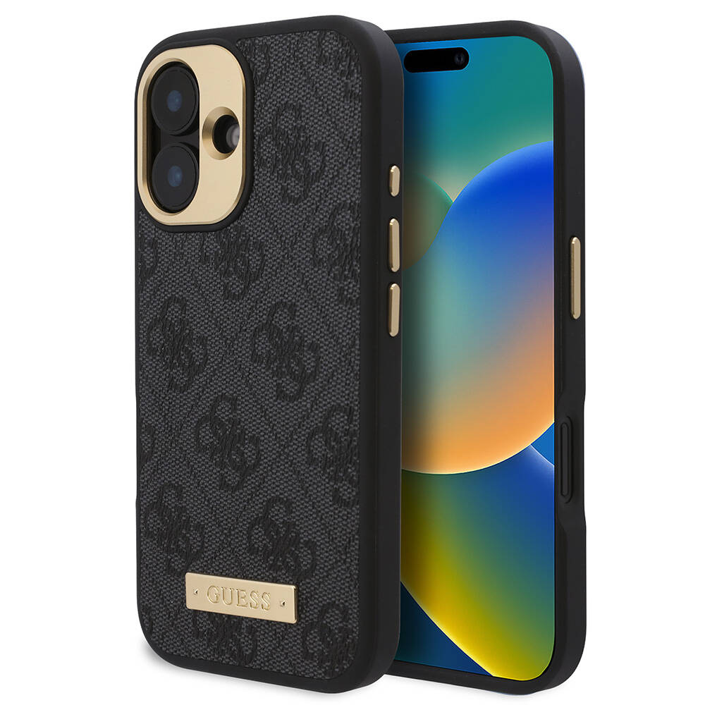 Guess iPhone 16 Plus Orjinal Lisanslı Magsafe Şarj Özellikli PU 4G Desenli Metal Plaka Klasik Logolu Telefon Kılıfı - 1 Guess iPhone 16 Plus Orjinal Lisanslı Magsafe Şarj Özellikli PU 4G Desenli Metal Plaka Klasik Logolu Telefon Kılıfı - 1